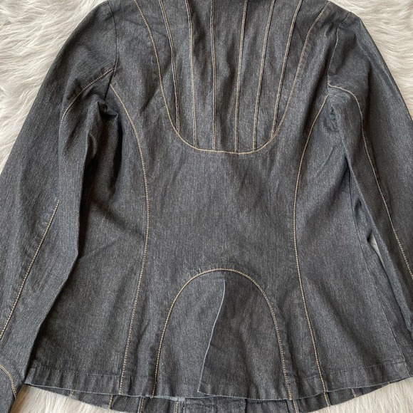 Bisou Bisou Blazer Sz Small Dark Wash Stretch Denim Jacket 2 Buttons Casual Work - Picture 5 of 9